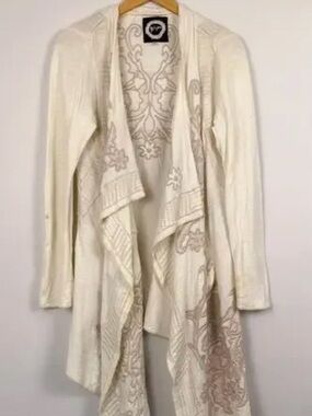BIYA JOHNNY WAS Embroidered Hooded Cardigan - Cream Small Flawed